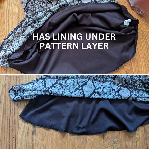 ember Beige Brown V-neck High Waist Peplum Blouse, Puff Sleeves, Snake P… - Picture 6 of 10